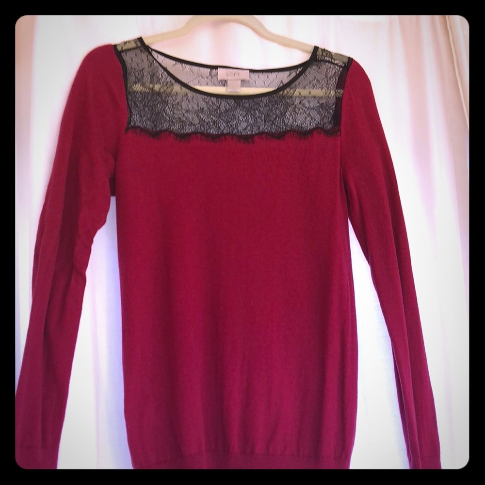 Loft Black Lace and Pink Sweater